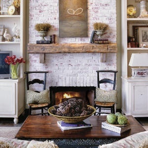 whitewashed fireplace